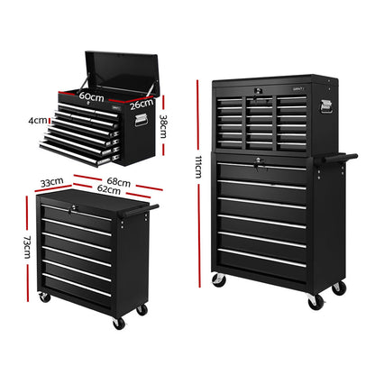 Giantz 16 Drawer Tool Box Cabinet Chest Trolley Toolbox Garage Storage Box