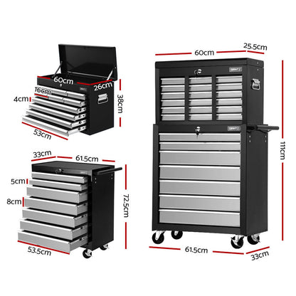 Giantz 17 Drawer Tool Box Cabinet Chest Trolley Toolbox Garage Storage Box Grey