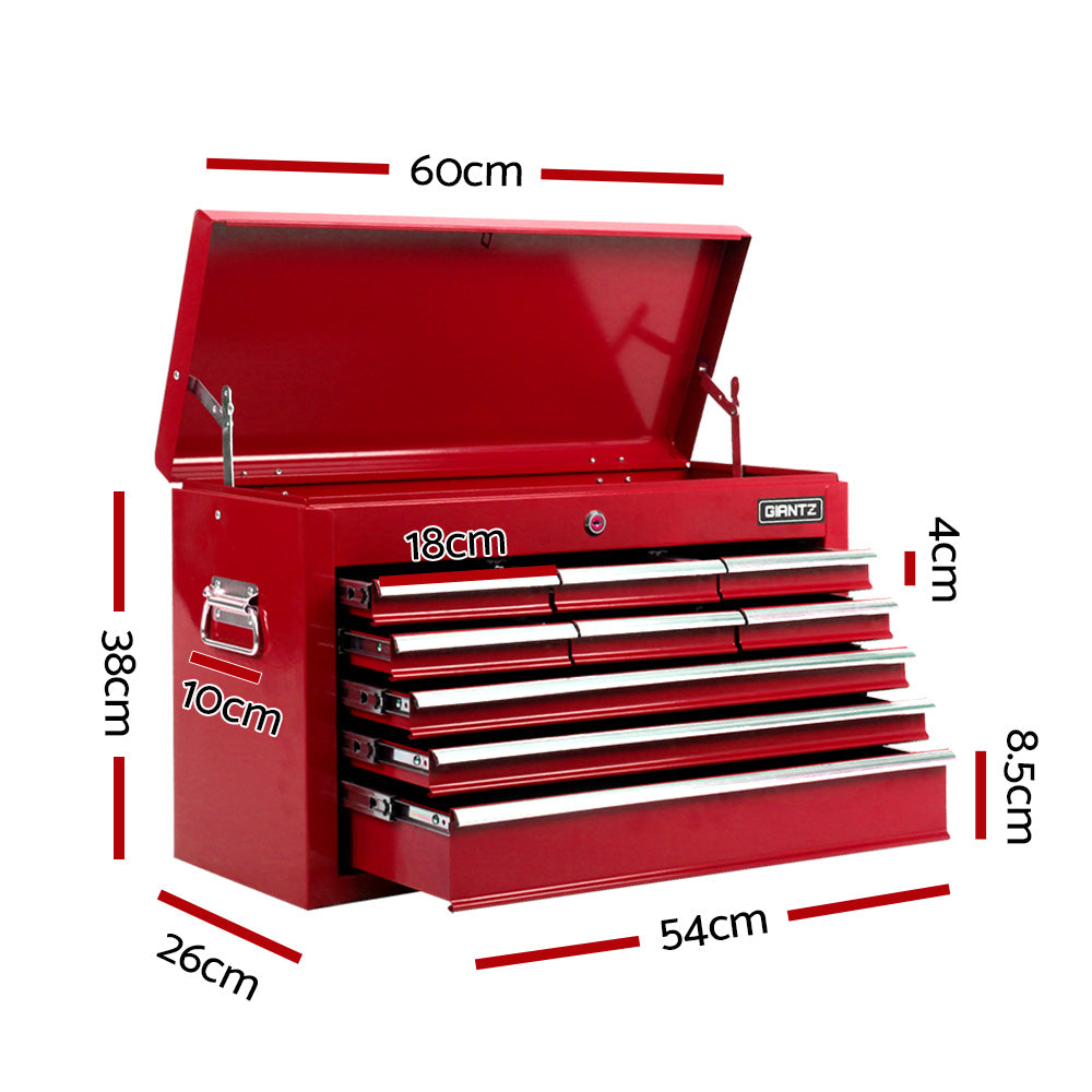 Giantz 9 Drawer Tool Box Cabinet Chest Toolbox Storage Garage Organiser Red