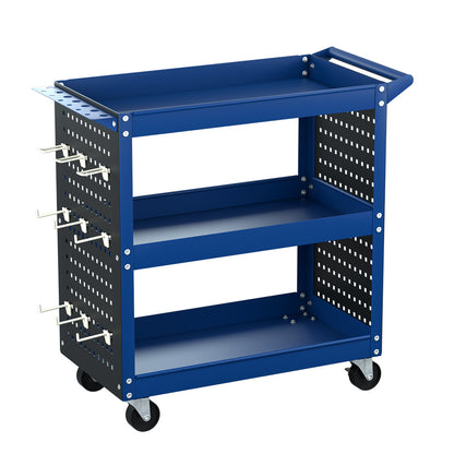 Giantz 3-Tier Tool Cart Storage Trolley Workshop Garage Pegboard Hooks Blue