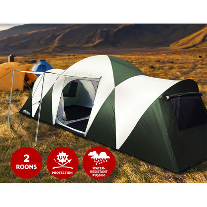 Weisshorn Family Camping Tent 12 Person Hiking Beach Tents (3 Rooms) Green