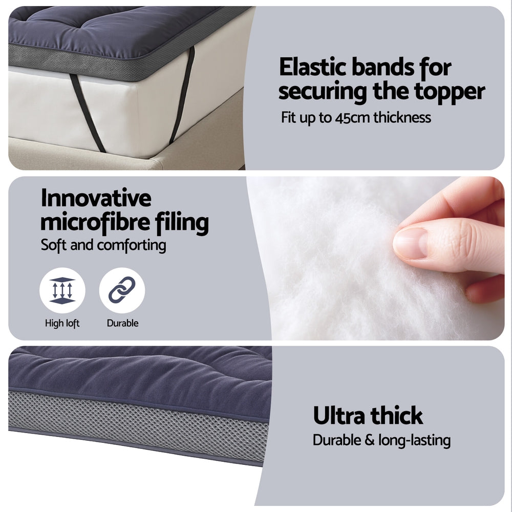 Giselle 5cm Mattress Topper Pillowtop toppers Bamboo Charcoal Single