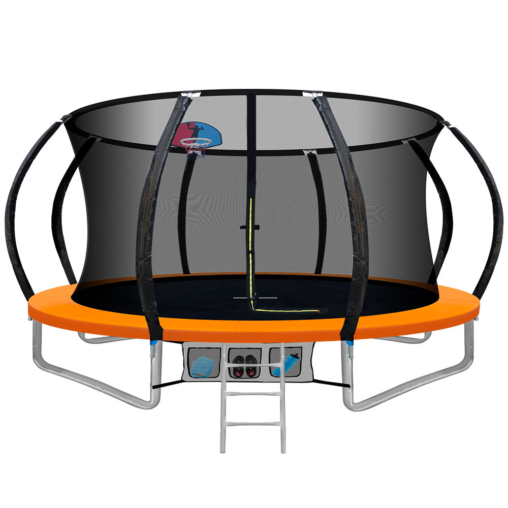 Everfit 12FT Trampoline for Kids w/ Ladder Enclosure Safety Net Rebounder Orange