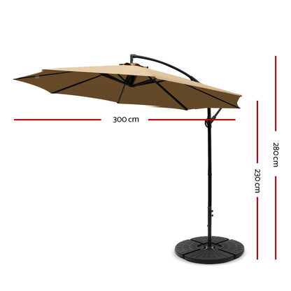 Instahut 3m Outdoor Umbrella w/Base Cantilever Beach Garden Patio Beige