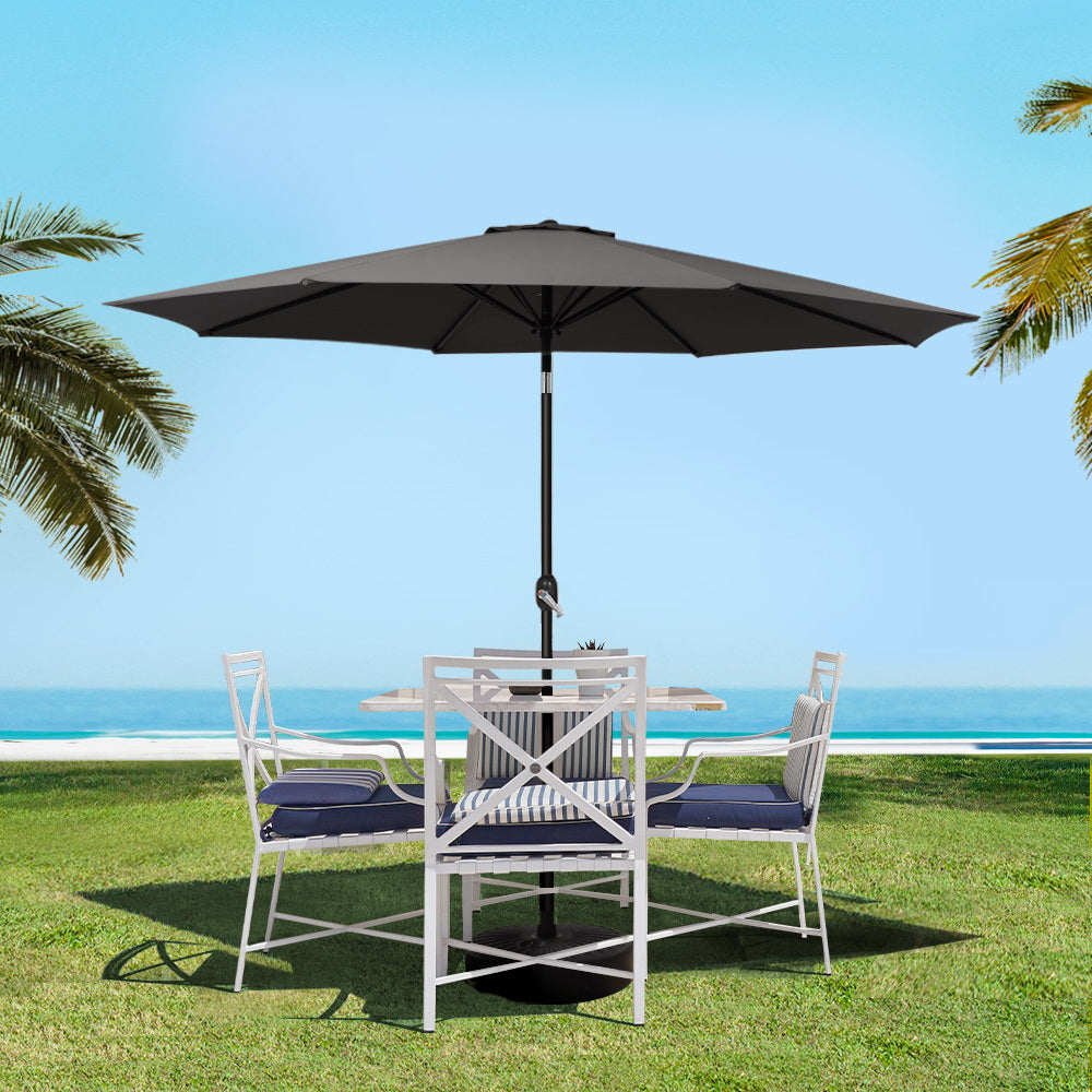 Instahut 2.7m Outdoor Umbrella w/Base Pole Stand Garden Beach Black