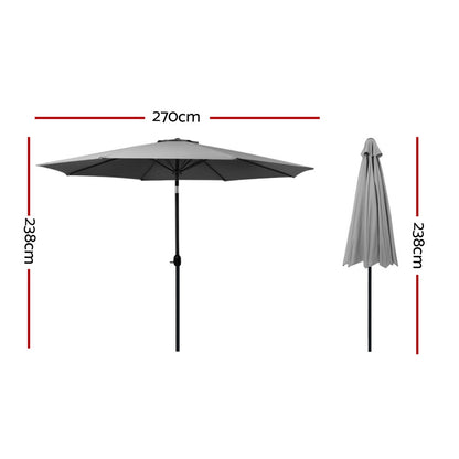 Instahut Outdoor Umbrella 2.7m Beach Pole Garden Tilt Sun Patio UV Charcoal