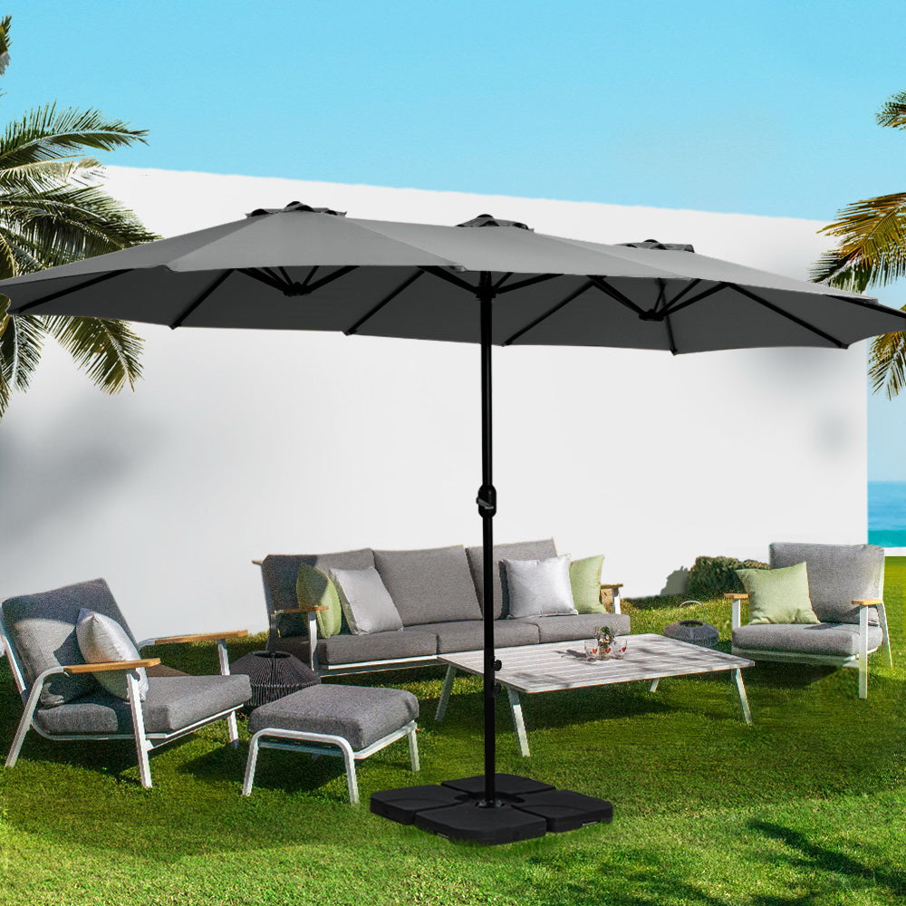 Instahut 4.57m Outdoor Umbrella Beach Pole Garden Tilt Charcoal