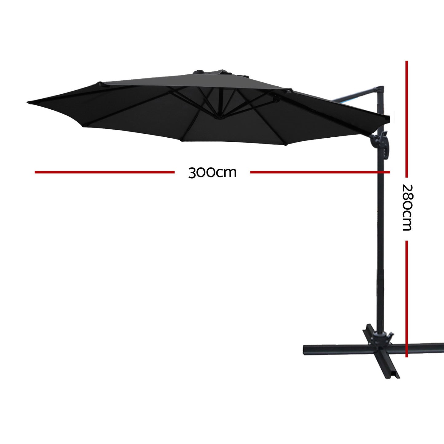 Instahut 3m Outdoor Umbrella Cantilever 360 Degree Tilt Beach Roma Black