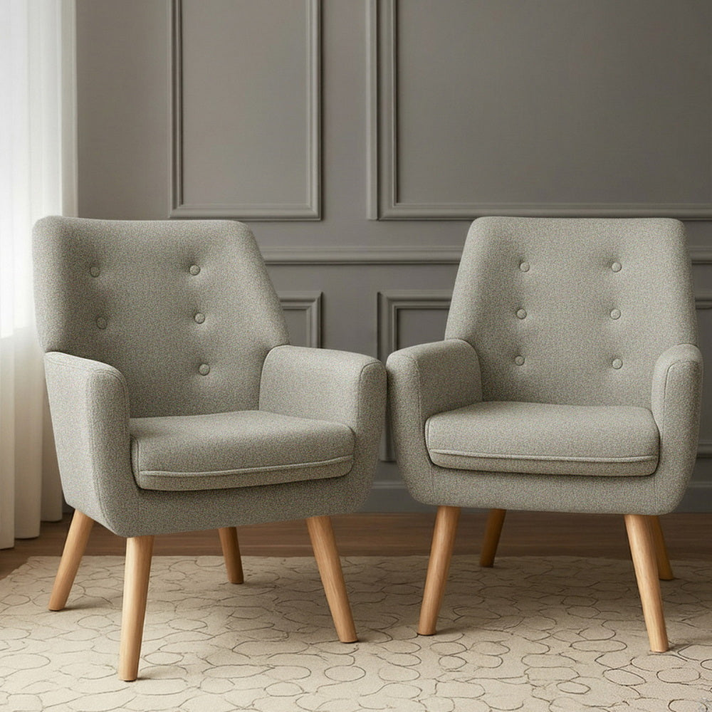 Artiss 2X Armchair Lounge Chair Accent Tub Chair Beige ANNE