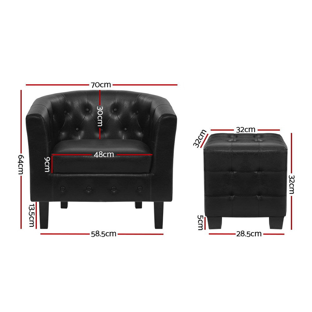 Artiss Armchair Set with Ottoman Black Ava