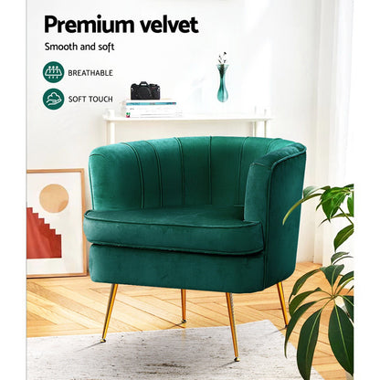 Artiss Armchair Velvet Green Norvia