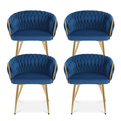 1 Set of 4 Artiss Dining Chairs Velvet Weaving Armchair Blue