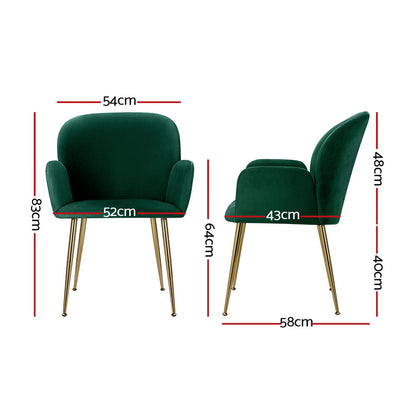 Artiss Dining Chairs Set of 4 Velvet Armchair Green