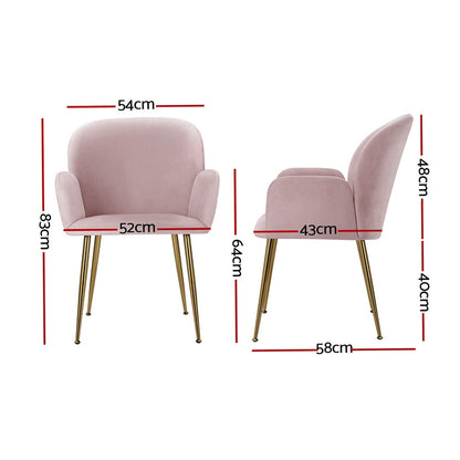 Artiss Dining Chairs Set of 4 Velvet Armchair Pink
