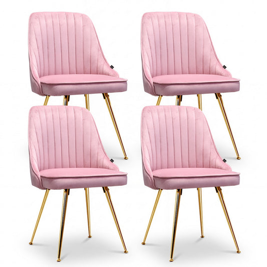 Artiss Dining Chairs Set of 4 Velvet Channel Tufted Pink
