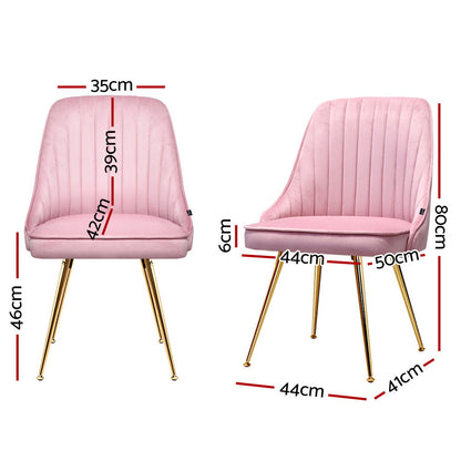 Artiss Dining Chairs Set of 4 Velvet Channel Tufted Pink