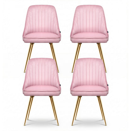 Artiss Dining Chairs Set of 4 Velvet Channel Tufted Pink