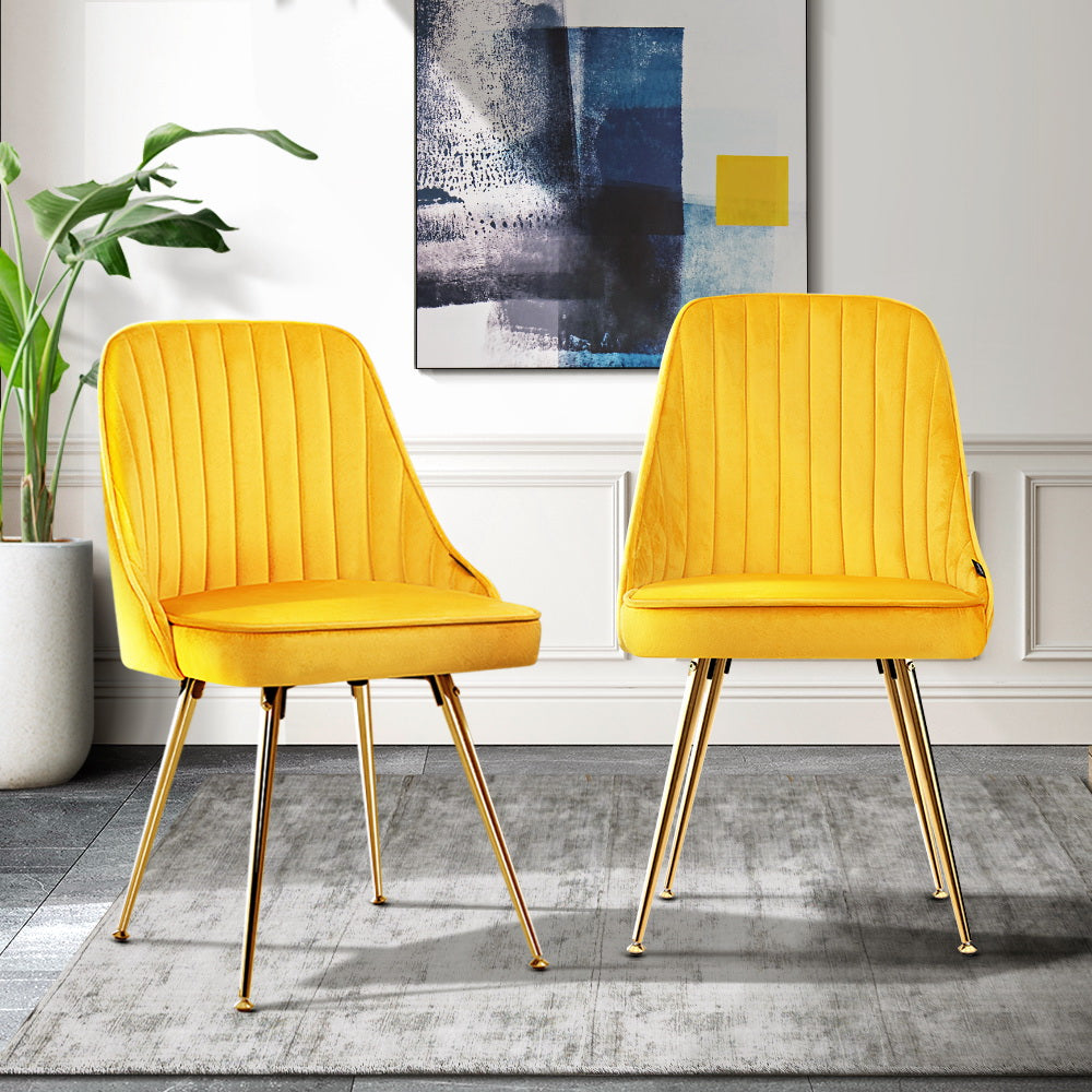 Artiss Dining Chairs Velvet Yellow Set of 2 Nappa