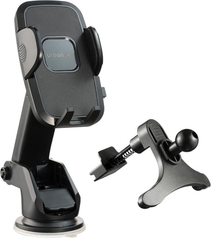 Urbanoki 4 in 1 Car Phone Holder Dashboard Windshield Vent Mount for All Phones - Black