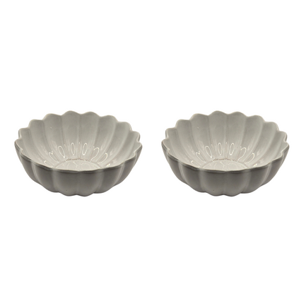Set of 2 Scalloped Terracotta Bowls | White Glaze Finish | Decorative & Serving Bowls