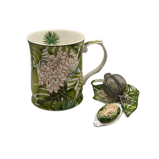 Tropical Luxe Fine Bone China Tea Set - 405ml Mug with Strainer