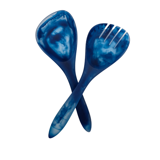 IDRA Blue Swirl Resin Salad Server Set - Handcrafted Marbled Finish