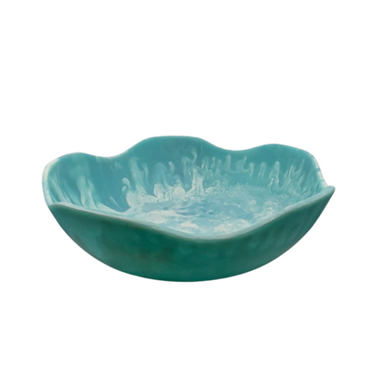 Handmade Resin Bowl - Ocean Swirl Blue | Wavy Edge | 15.5cm | Small Decorative Bowl
