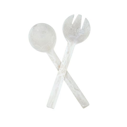 Lorne White Resin Salad Server Set - Handcrafted
