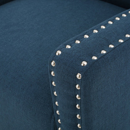 Camden Linen Fabric Studded Armchair in Dark Blue