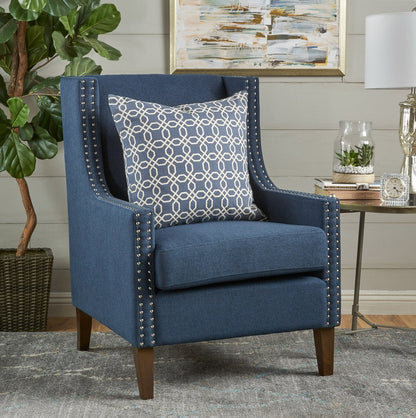 Cecilia Classic Studded Dark Blue Wingback Club Armchair