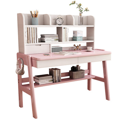 Ave Solid Wood Study Desk with Shelf and Drawers/Bookcase/Rubberwood/Natural wood color