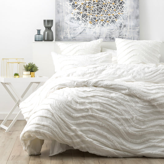 Chenille Wave 100% Cotton Vintage Washed White Tufted Quilt Cover Set by Cloud Linen