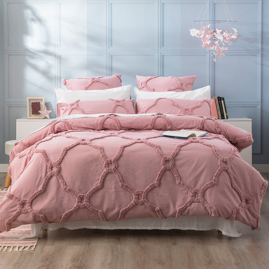 Moroccan 100% Cotton Chenille Vintage Washed Tufted Blush Quilt Cover Set by Renee Taylor Queen