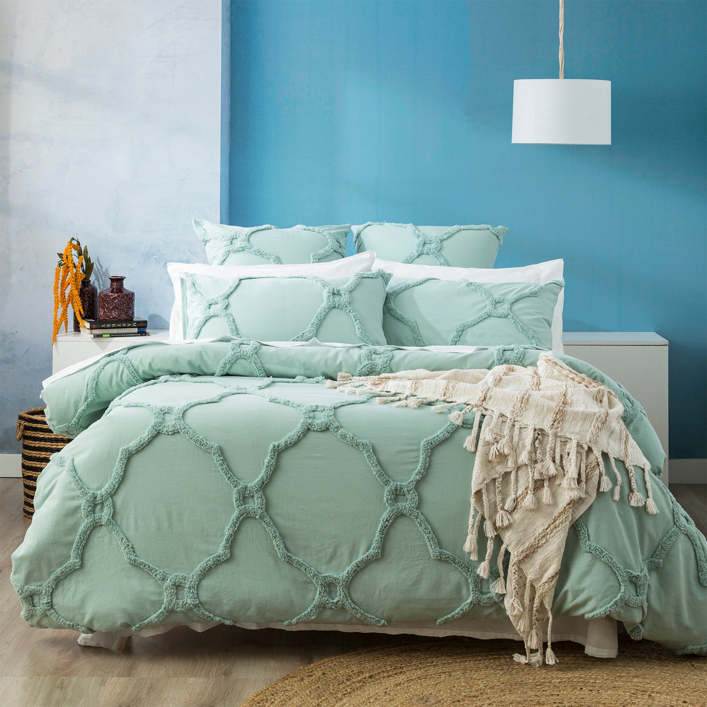 Moroccan 100% Cotton Chenille Vintage Washed Tufted Sage Quilt Cover Set by Renee Taylor King