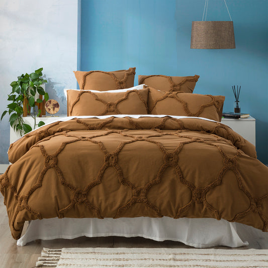 Moroccan 100% Cotton Chenille Vintage Washed Tufted Wood Quilt Cover Set by Renee Taylor Super King