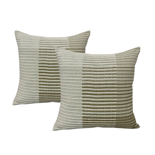 Aubrey Olive Twin Pack Cotton Embroidered Cushion Polyester Filled by Cloud Linen