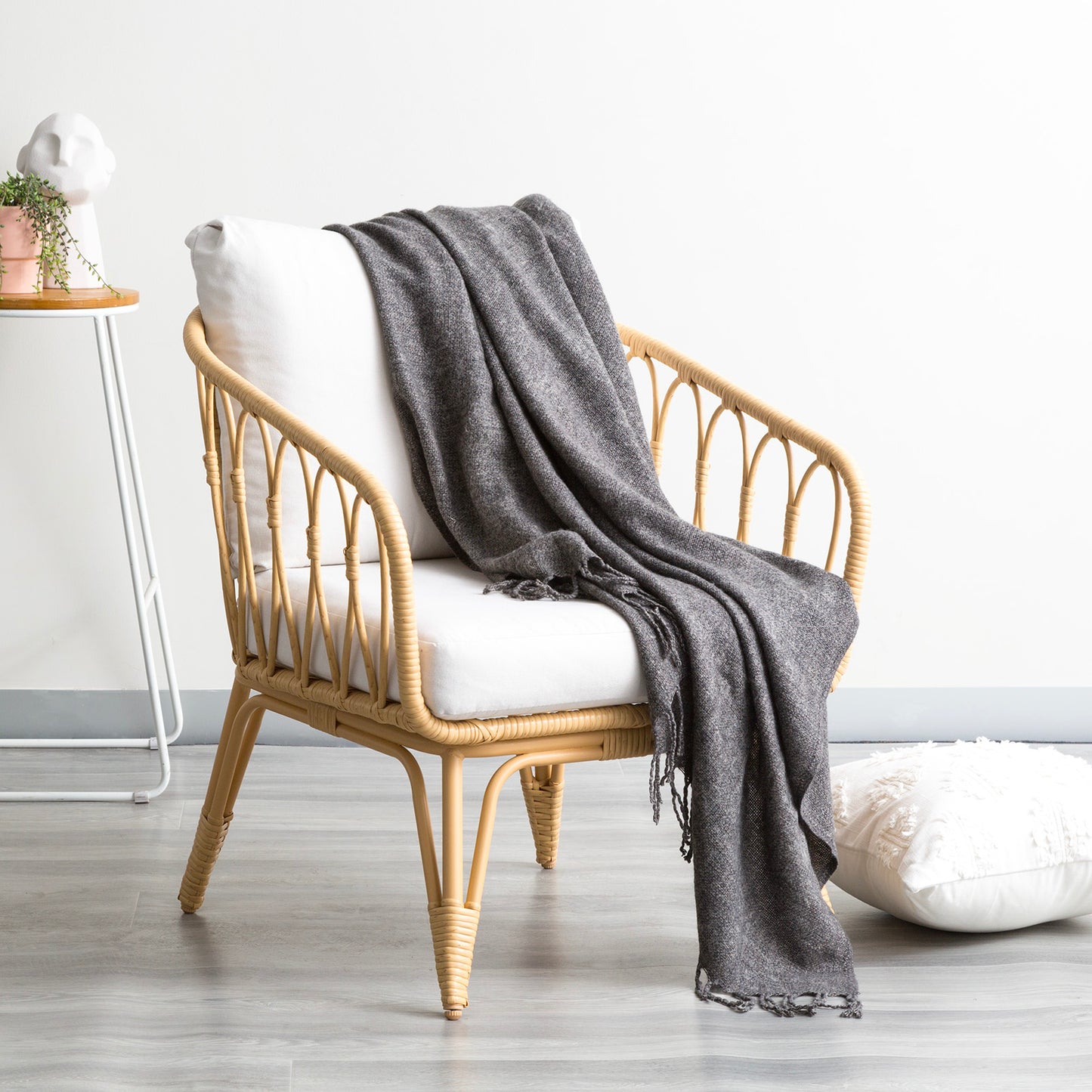 Grey Lygon Wool Acrylic Throw by Cloud Linen