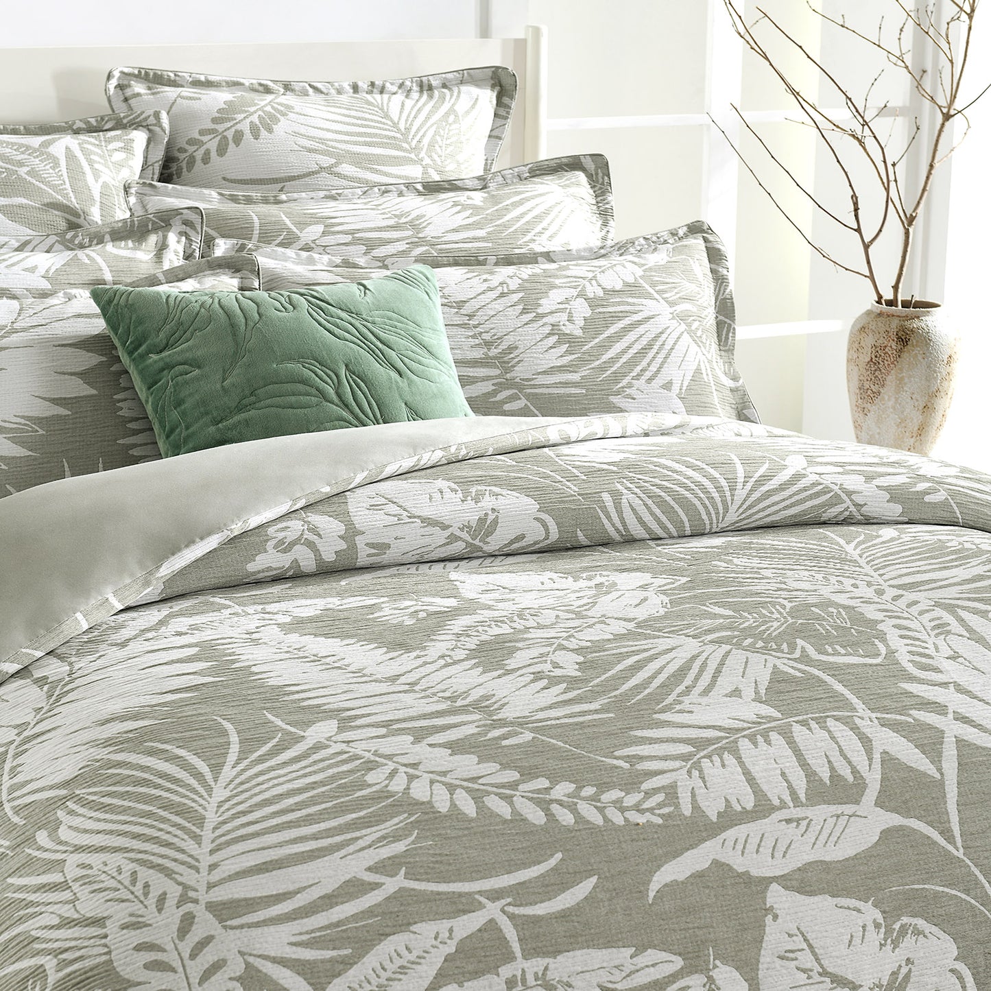 Palm Tree Jacquard Sage Green Quilt Cover Set by Renee Taylor