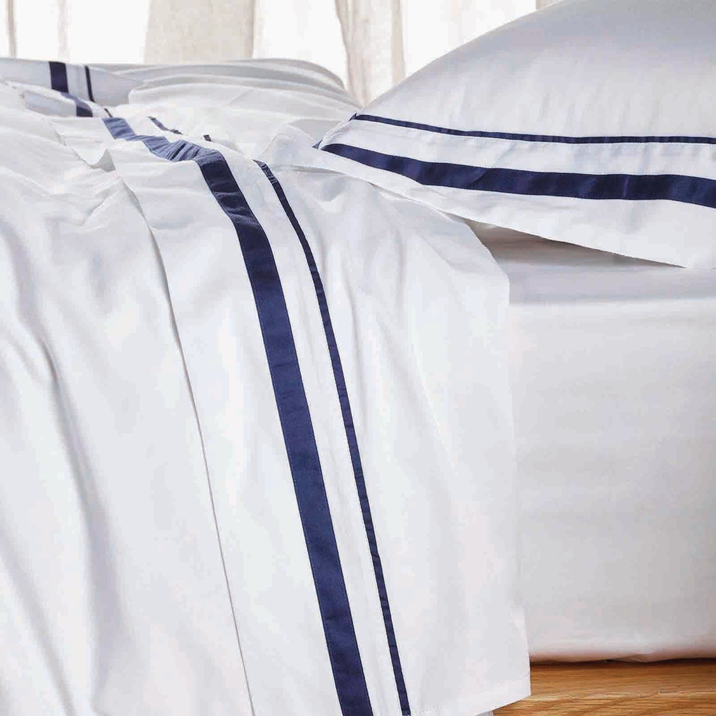 Cloud 1000 TC Egyptian Cotton White Navy Split King Sheet sets by Renee Taylor