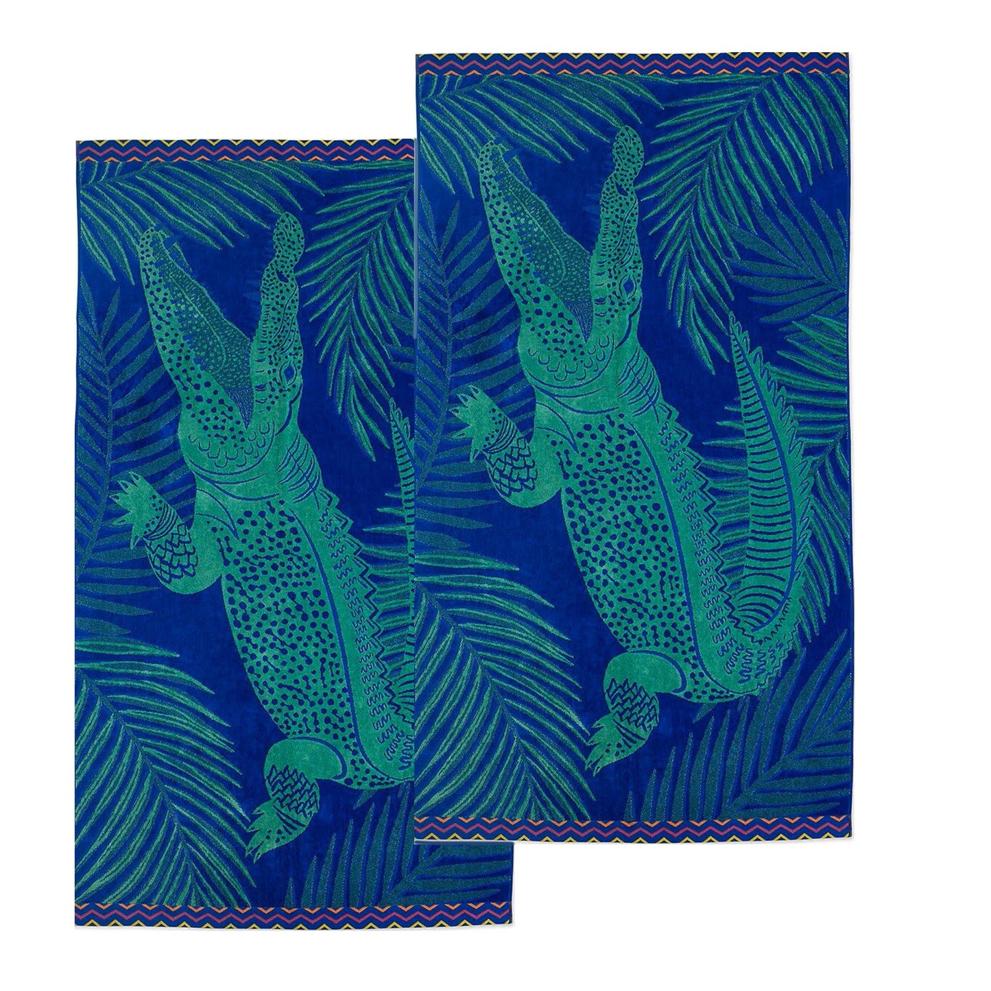 Renee Taylor 2 Pack Jacquard Velour Large Beach Towel 100 x 180 cms Crocodile