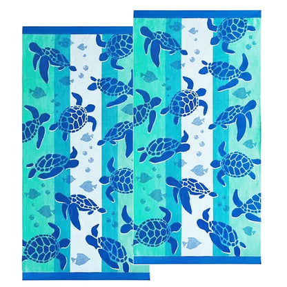 Renee Taylor 2 Pack Jacquard Velour Kids Beach Towel 75 x 150 cms Sealife Turtles