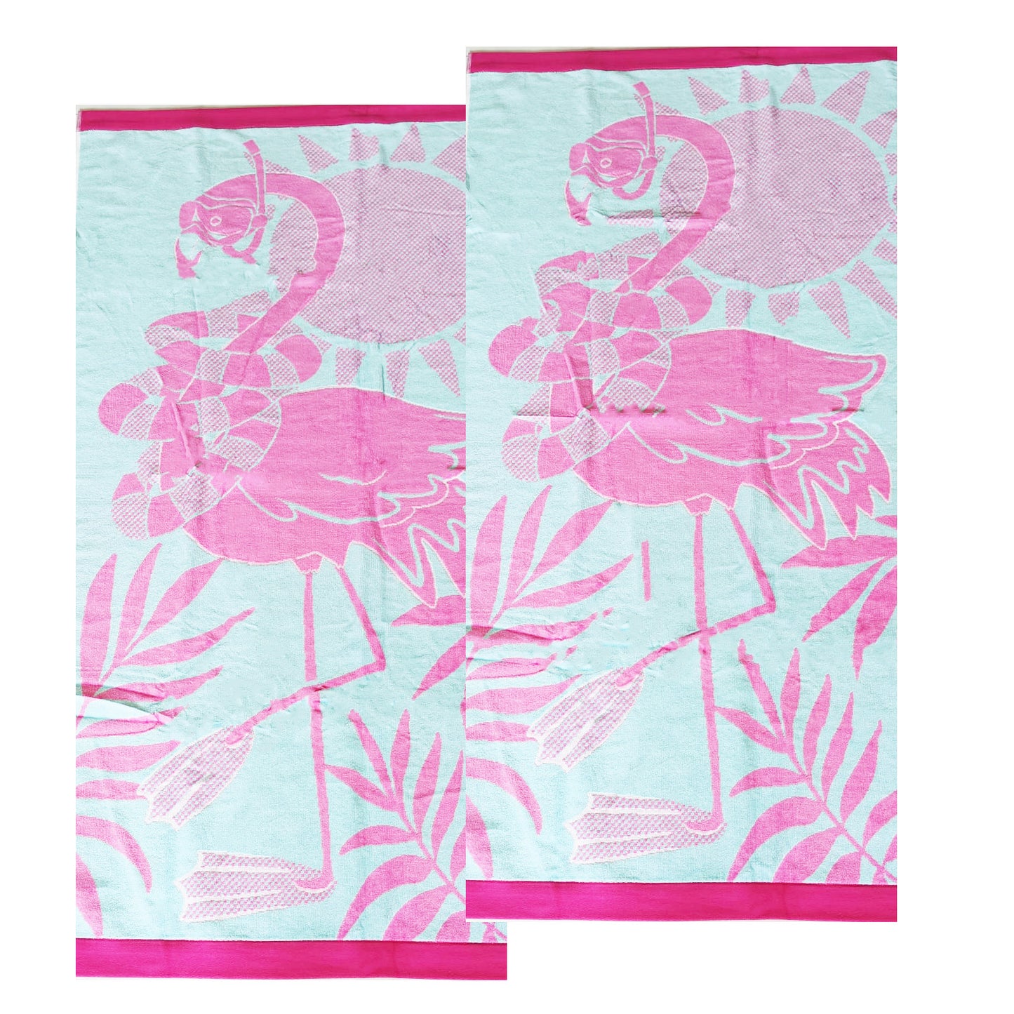 Renee Taylor 2 Pack Jacquard Velour Kids Beach Towel 75 x 150 cms Tropical Flamingo