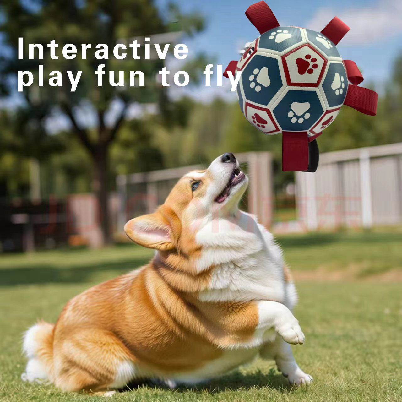 Interactive dog soccer with air pump-heavy rubber tug-of-war toy, with paw print design, non-toxic blue orange ball, suitable for large/medium dogs, strong chewers, catching and training-suitable for all breeds and sizes, durable and safe, ideal for puppi