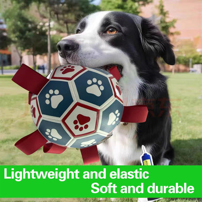 Interactive dog soccer with air pump-heavy rubber tug-of-war toy, with paw print design, non-toxic blue orange ball, suitable for large/medium dogs, strong chewers, catching and training-suitable for all breeds and sizes, durable and safe, ideal for puppi