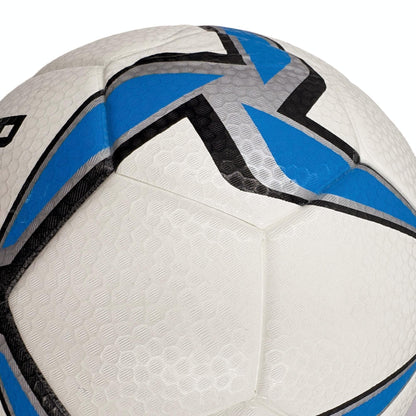 A blue windmill size5 football, PU fit material, wear-resistant and explosion-proof, including pump+air needle+net bag