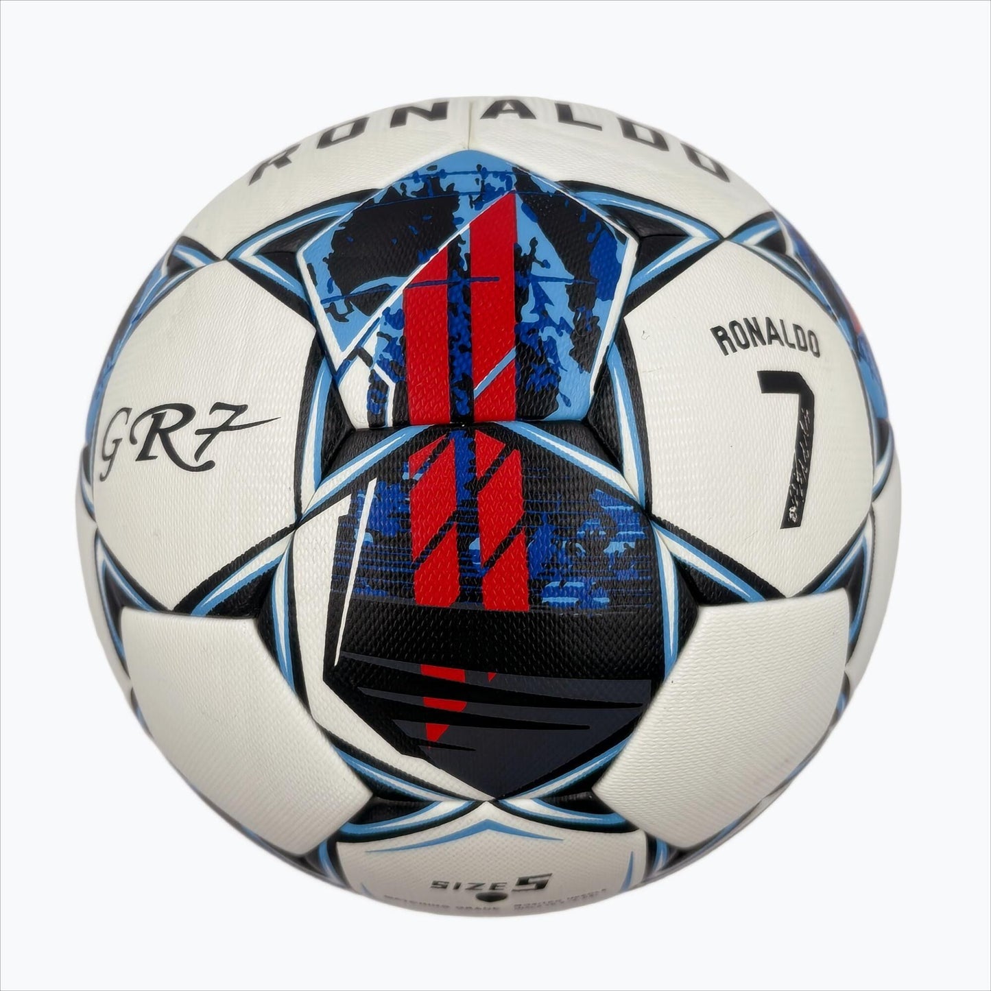 A black, red and blue graffiti football, made of PU, containing a pump+air needle+net bag, a gift for Christmas Boxing Day,soccer