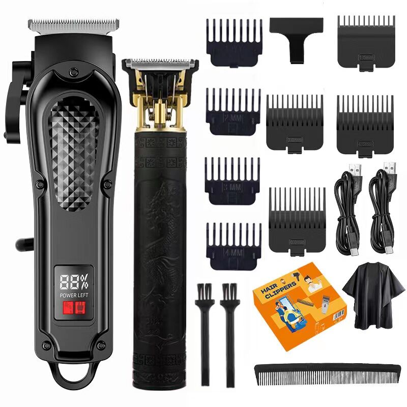 electric hair clipper two-piece set features a trendy and convenient design to meet the needs of family haircuts.   It is safe and easy to operate, providing powerful and precise trimming for styling, beard and sideburns care.   It can easily create an el