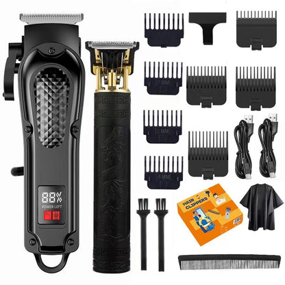 electric hair clipper two-piece set features a trendy and convenient design to meet the needs of family haircuts.   It is safe and easy to operate, providing powerful and precise trimming for styling, beard and sideburns care.   It can easily create an el