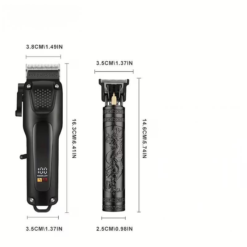 electric hair clipper two-piece set features a trendy and convenient design to meet the needs of family haircuts.   It is safe and easy to operate, providing powerful and precise trimming for styling, beard and sideburns care.   It can easily create an el