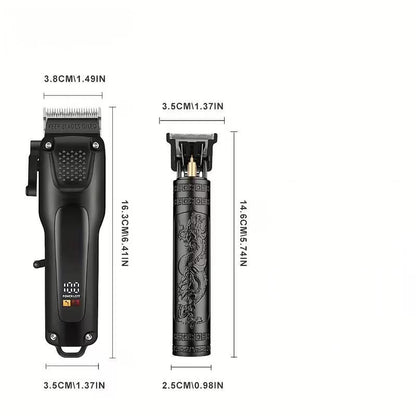 electric hair clipper two-piece set features a trendy and convenient design to meet the needs of family haircuts.   It is safe and easy to operate, providing powerful and precise trimming for styling, beard and sideburns care.   It can easily create an el